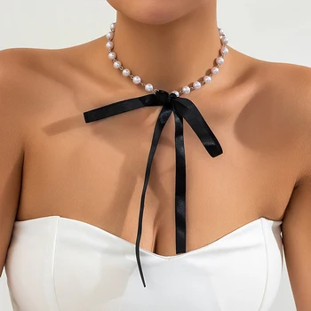 Ženské Choker Úžasnom Retro Čistý Ručné Pearl Imitácia Elegantné Clavicle Náhrdelník S Páska Na Zápästie Jednoduché Štedrý Šperky