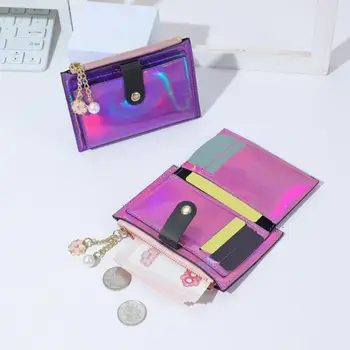 Ženy Peňaženky Faux Pearl Flower Bi-fold Multi-slots Kreditnej Karty Držiteľ Prípade Zips Tlačidlo Laser Mince Kabelku Mini Peniaze Taška Puzdro
